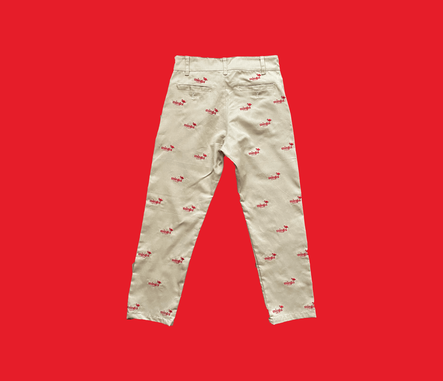 embroidered logo chino pants. - cream — mingo by domingo.